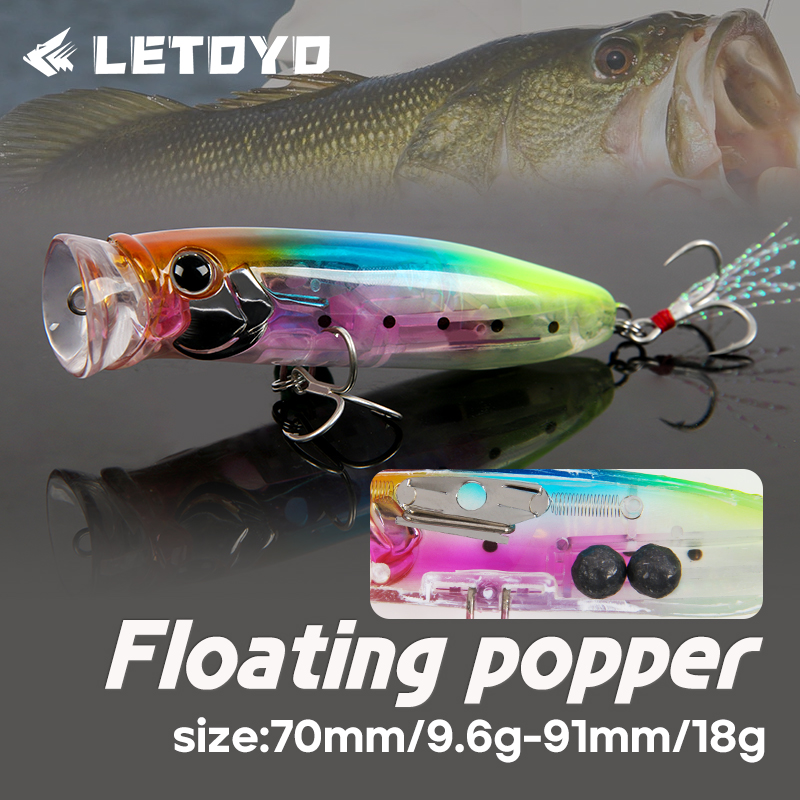 Fishing Lure Popper - LETOYO 9.6g/18g Floating Popper Lure Topwater